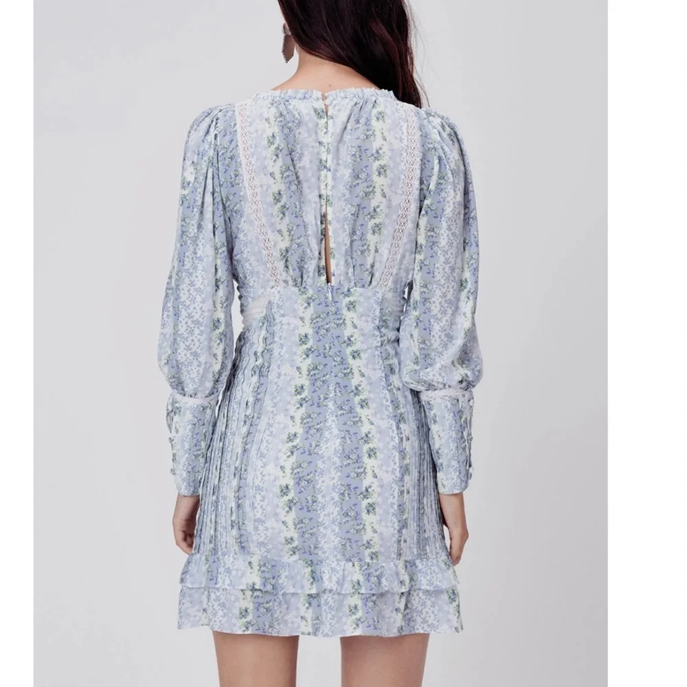 For Love & Lemons Blue Floral Puff-Sleeve Mini Dress - Picture 4 of 8